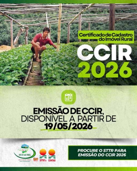 A partir de 19 de maio de 2026, estará disponível a emissão do Certificado de Cadastro de Imóvel Rural (CCIR) 2026.