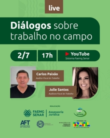 Convidamos você para participar da live Orientações do Ministério do Trabalho para a safra e trabalho rural, que será realizada no dia 02/07, às 17h, pelo YouTube.